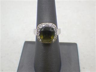 S925 Cushion-Cut Peridot Halo Ring, Sz: 7, 6.9 G, Markings: KL 925